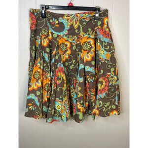 Vintage-Inspired New York & Company Floral Skirt 100% Cotton Size 12 Brown & Mul
